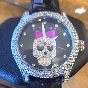 Betsey Johnson Skull Watch with Pink Bow TWO STONES MISSING